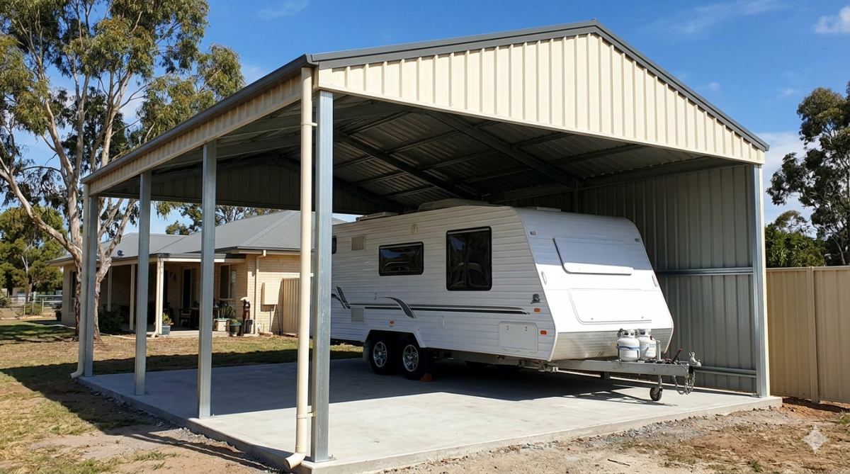 Carport for Caravan built by Boonah Sheds, South East Queensland